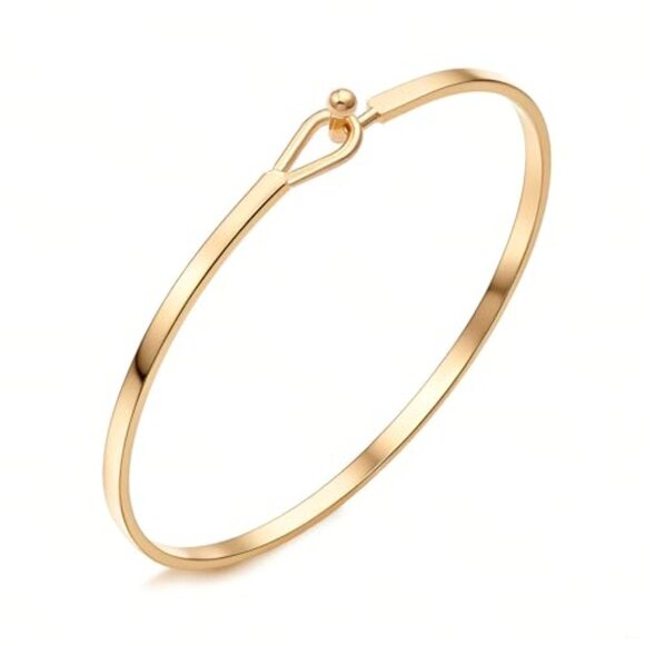 Dainty Thin Cuff Bangle Hook Bracelet Minimalist Elegant Gold Plated Jewelry - Picture 2 of 7